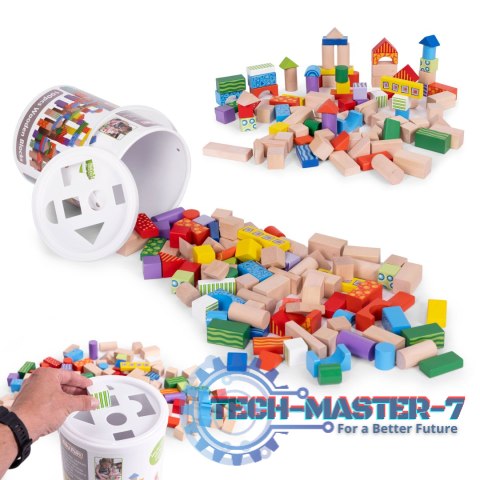 Drewniane klocki dla dzieci 100 szt. sorter wiaderko ECOTOYS ECOTOYS