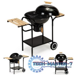 Grill ogrodowy węglowy z pokrywą i półkami ruszt popielnik ModernHome