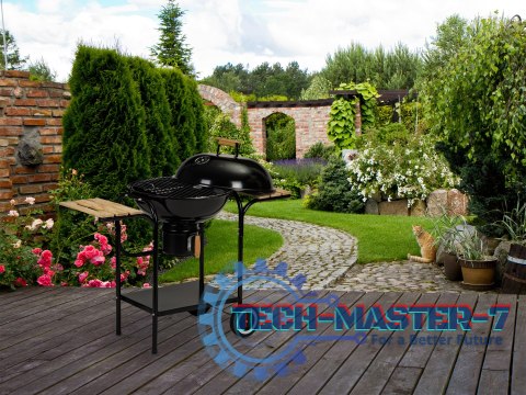 Grill ogrodowy węglowy z pokrywą i półkami ruszt popielnik ModernHome Grill ogrodowy węglowy z pokrywą i półkami ruszt popielnik ModernHome