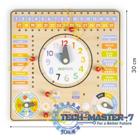Drewniana tablica manipulacyjna kalendarz zegar ECOTOYS ECOTOYS Drewniana tablica manipulacyjna kalendarz zegar ECOTOYS ECOTOYS