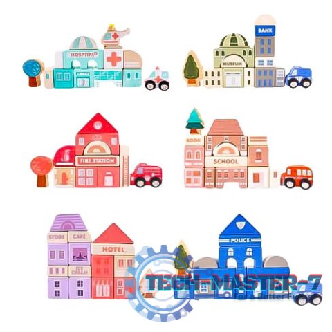 Drewniane klocki edukacyjne miasto z matą 115 szt ECOTOYS ECOTOYS Drewniane klocki edukacyjne miasto z matą 115 szt ECOTOYS ECOTOYS