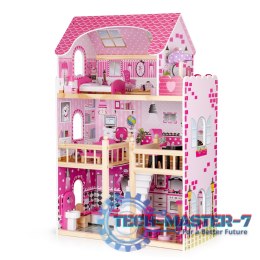 Drewniany domek dla lalek mebelki led ECOTOYS ECOTOYS