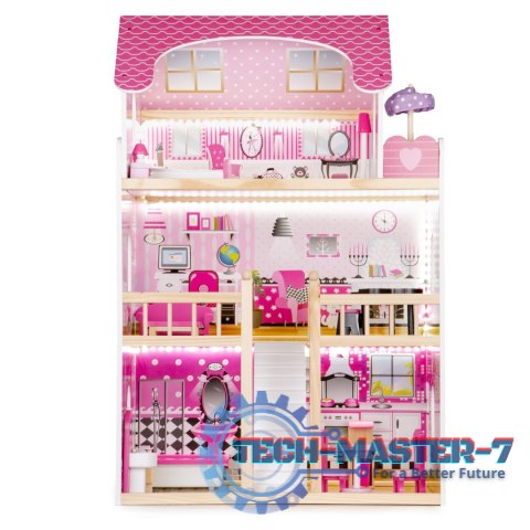 Drewniany domek dla lalek mebelki led ECOTOYS ECOTOYS Drewniany domek dla lalek mebelki led ECOTOYS ECOTOYS