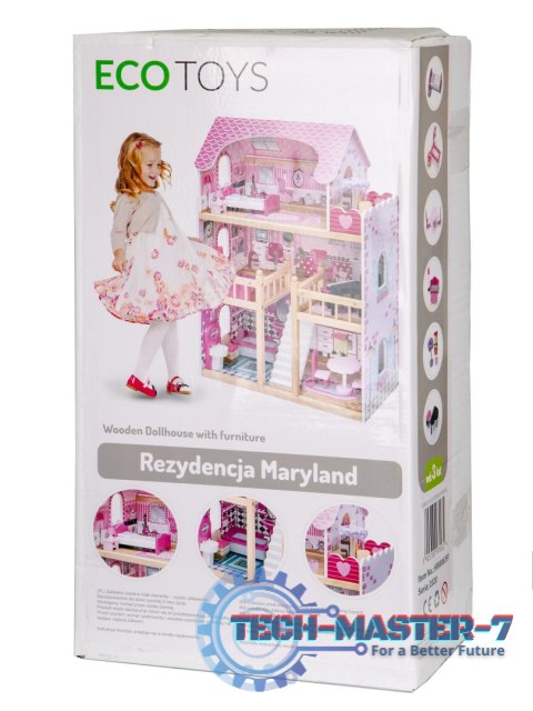 Drewniany domek dla lalek mebelki led ECOTOYS ECOTOYS Drewniany domek dla lalek mebelki led ECOTOYS ECOTOYS