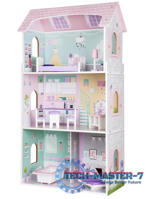 Drewniany domek dla lalek + mebelki wysoka rezydencja Jagodowa ECOTOYS ECOTOYS