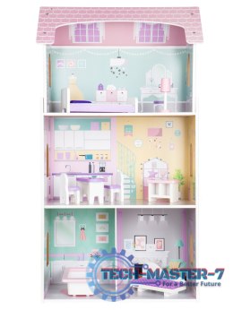 Drewniany domek dla lalek + mebelki wysoka rezydencja Jagodowa ECOTOYS ECOTOYS