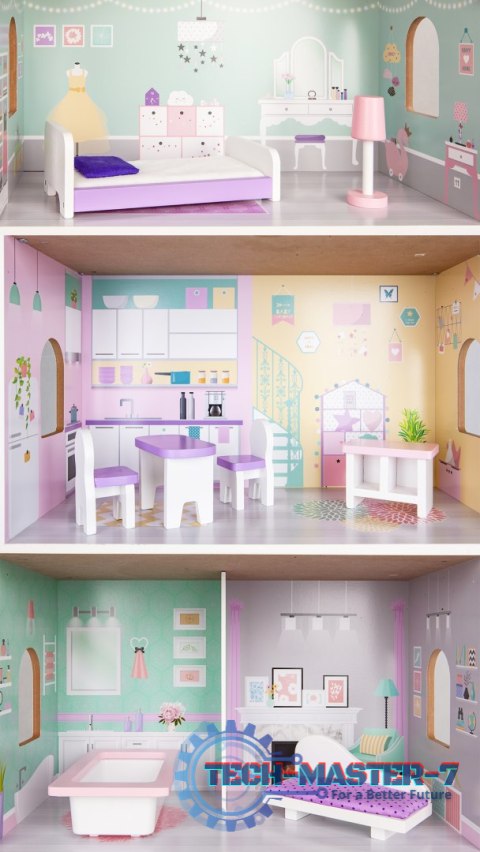 Drewniany domek dla lalek + mebelki wysoka rezydencja Jagodowa ECOTOYS ECOTOYS Drewniany domek dla lalek + mebelki wysoka rezydencja Jagodowa ECOTOYS ECOTOYS