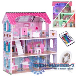 Drewniany domek dla lalek z oświetleniem LED + zestaw mebelków ECOTOYS ECOTOYS