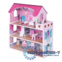 Drewniany domek dla lalek z oświetleniem LED + zestaw mebelków ECOTOYS ECOTOYS