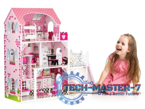 Drewniany domek dla lalek z windą XXL zjeżdżalnia ECOTOYS ECOTOYS