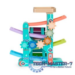 Drewniany tor zjeżdżalnia + 6 autek + cymbałki ECOTOYS ECOTOYS