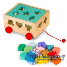 Drewniany wózek sorter z klockami - kostka edukacyjna dla dzieci ECOTOYS ECOTOYS