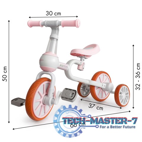 Rower rowerek biegowy 4w1 Pedały Kółka boczne różowy ECOTOYS ECOTOYS Rower rowerek biegowy 4w1 Pedały Kółka boczne różowy ECOTOYS ECOTOYS