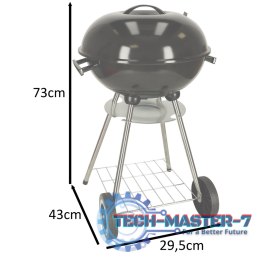 Grill ogrodowy węglowy na brykiet zamykany z pokrywą wentylacją i półką