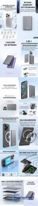 PowerBank indukcyjny 5000mAh MagSafe Fast Charging 20W Fiolet