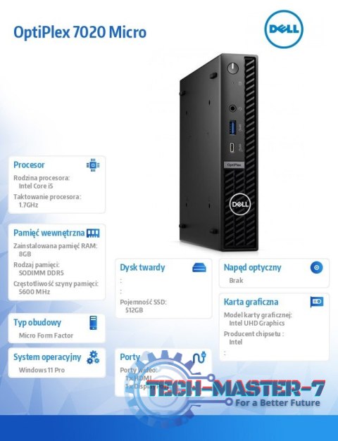Komputer Optiplex MFF/Core i5-14500T/8GB/512GB SSD/Integrated/WLAN + BT/Kb/Mouse/W11Pro Komputer Optiplex MFF/Core i5-14500T/8GB/512GB SSD/Integrated/WLAN + BT/Kb/Mouse/W11Pro