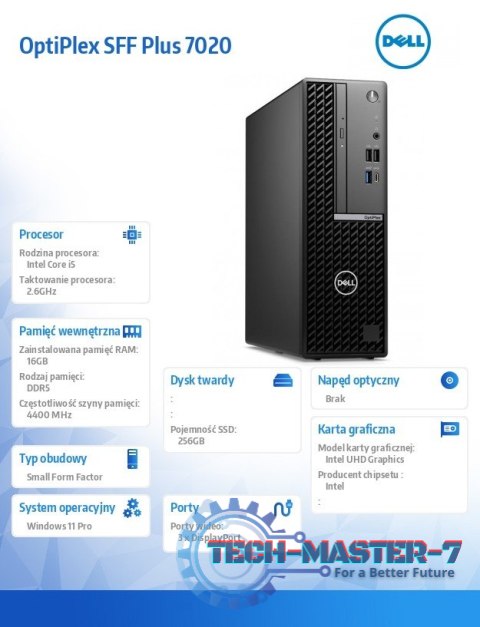 Komputer Optiplex SFF Plus/Core i5-14500/16GB/256GB SSD/Integrated/WLAN + BT/Wireless Kb & Mouse/260W/W11Pro/vPro Komputer Optiplex SFF Plus/Core i5-14500/16GB/256GB SSD/Integrated/WLAN + BT/Wireless Kb & Mouse/260W/W11Pro/vPro