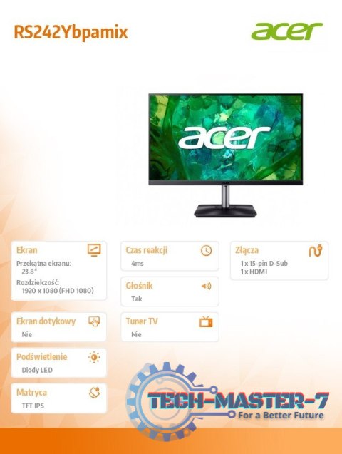 Monitor 23.8 cala RS242Ybpamix IPS 4MS/100Hz/HDMI/VGA/Głośnik Monitor 23.8 cala RS242Ybpamix IPS 4MS/100Hz/HDMI/VGA/Głośnik