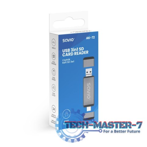 Czytnik kart SD 3w1, USB-C+ USB-A 2.0+ Micro USB, AK-72 Czytnik kart SD 3w1, USB-C+ USB-A 2.0+ Micro USB, AK-72