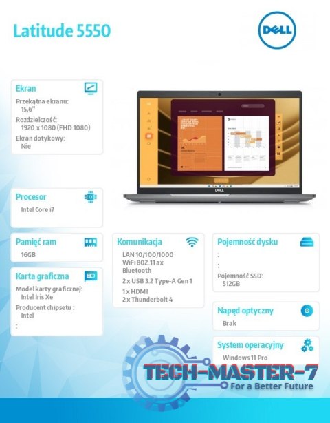 Notebook Latitude 5550 Win11Pro i7-1355U/16GB/512GB SSD Gen4/15.6 FHD/Intel Iris Xe/FgrPr&SmtCd/FHD/IR Cam/Mic/WLAN+BT/Backlit K Notebook Latitude 5550 Win11Pro i7-1355U/16GB/512GB SSD Gen4/15.6 FHD/Intel Iris Xe/FgrPr&SmtCd/FHD/IR Cam/Mic/WLAN+BT/Backlit K