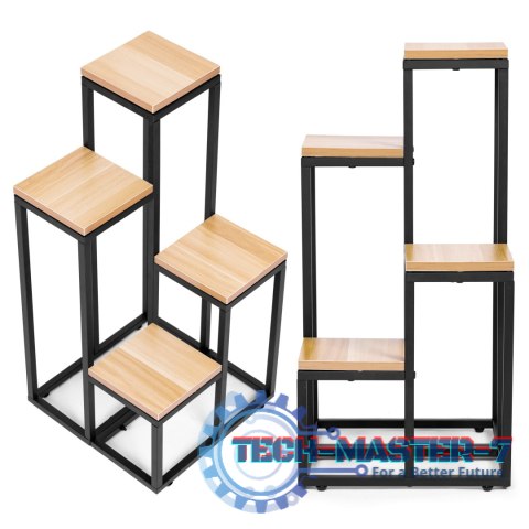 Kwietnik regał na kwiaty ozdoby 4 półki metal MDF jasny orzech ModernHome ModernHome