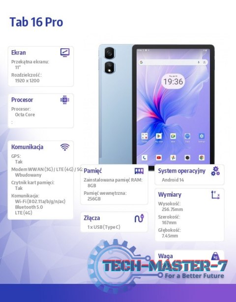 Tablet TAB16 Pro LTE 8/256GB 7700 mAh 11 cala niebieski Tablet TAB16 Pro LTE 8/256GB 7700 mAh 11 cala niebieski