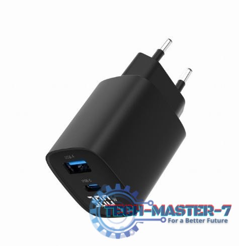 Ładowarka GaN 1xUSB-A 1xUSB-C LCD 30W PD QC3.0 czarna Ładowarka GaN 1xUSB-A 1xUSB-C LCD 30W PD QC3.0 czarna