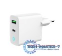 Ładowarka USB-A USB-C LED 20W PD QC3.0 biała