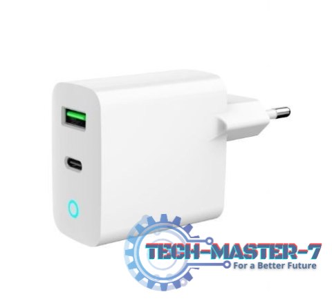 Ładowarka USB-A USB-C LED 20W PD QC3.0 biała