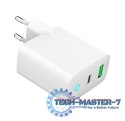 Ładowarka USB-A USB-C LED 20W PD QC3.0 biała