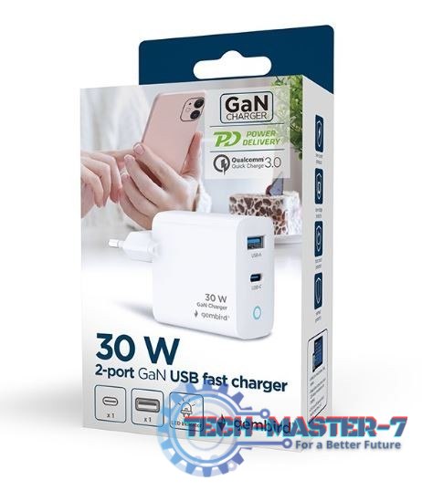 Ładowarka USB-A/C GaN LED 30W PD QC3.0 biała Ładowarka USB-A/C GaN LED 30W PD QC3.0 biała