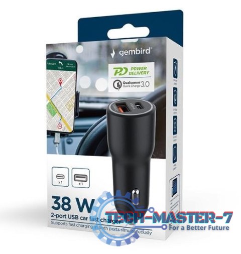 Ładowarka samochodowa USB-A/USB-C 38W PD czarna Ładowarka samochodowa USB-A/USB-C 38W PD czarna