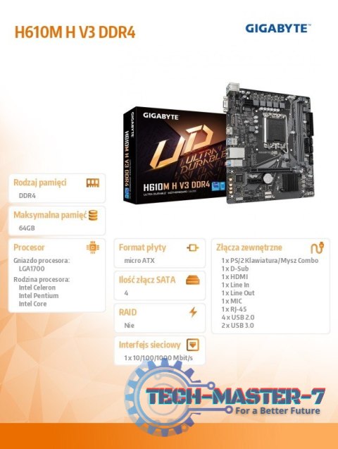 Płyta główna H610M H V3 DDR4 s1700 2DDR4 HDMI USB mATX Płyta główna H610M H V3 DDR4 s1700 2DDR4 HDMI USB mATX