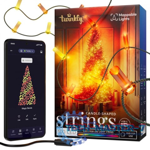 Inteligentne lampki dekoracyjne Strings USB-C (Candies) 100 LED RGB, świece, zielony przewód, 6 m
