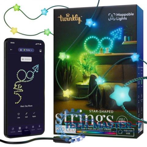 Inteligentne lampki dekoracyjne Strings USB-C (Candies) 200 LED RGB, gwiazdy, zielony przewód, 12 m Inteligentne lampki dekoracyjne Strings USB-C (Candies) 200 LED RGB, gwiazdy, zielony przewód, 12 m