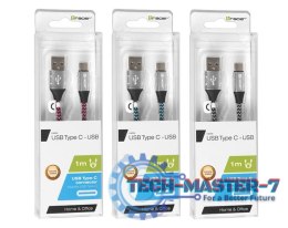 Kabel USB 2.0 TY PE-C A Male 1.0m czarno-srebrny