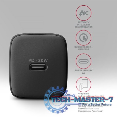 ACU-PD30 Ładowarka sieciowa PD 30W, 1x port USB-C, PD3.0/QC3.0/AFC/FCP/Apple Czarna ACU-PD30 Ładowarka sieciowa PD 30W, 1x port USB-C, PD3.0/QC3.0/AFC/FCP/Apple Czarna