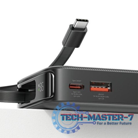 Powerbank 10000mAh 20W zwijany kabel USB-C fast charge Czarny Powerbank 10000mAh 20W zwijany kabel USB-C fast charge Czarny