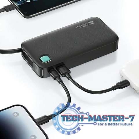 Powerbank 10000mAh 20W zwijany kabel USB-C fast charge Czarny Powerbank 10000mAh 20W zwijany kabel USB-C fast charge Czarny