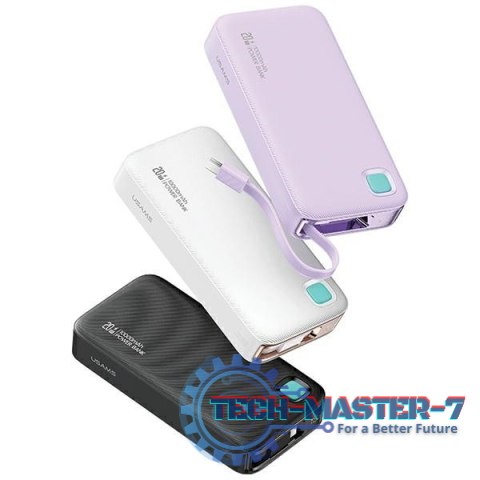 Powerbank 10000mAh 20W zwijany kabel USB-C fast charge Czarny Powerbank 10000mAh 20W zwijany kabel USB-C fast charge Czarny