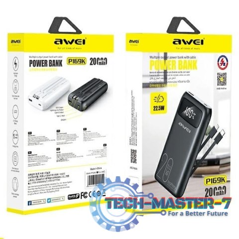 Powerbank 20000mAh P169K 22,5W USB-C+Lightning Kable / USB+USB-C Powerbank 20000mAh P169K 22,5W USB-C+Lightning Kable / USB+USB-C