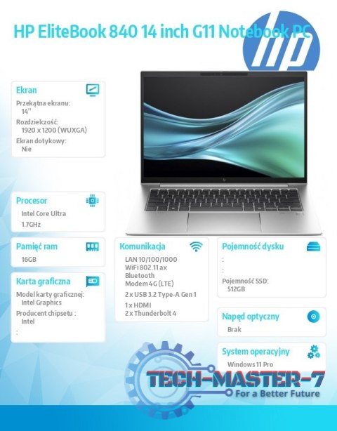 Notebook EliteBook 840 G11 U7-155U 512GB/16GB/W11P/14.0 9G0V5ET Notebook EliteBook 840 G11 U7-155U 512GB/16GB/W11P/14.0 9G0V5ET