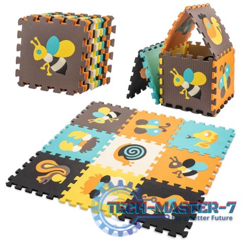 Mata edukacyjna piankowa puzzle zwierzątka kolorowa 85 x 85 cm 9 elementów kolorowa folia
