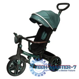 Rowerek trójkołowy TRIKE FIX Elite 2w1 z daszkiem obracany regulowany spacerówka prowadnik pasy zielony