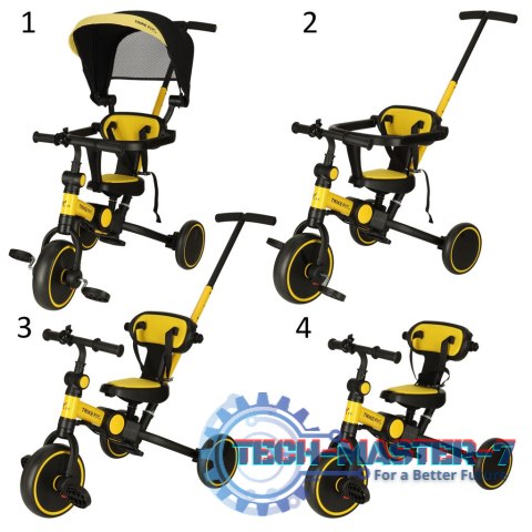 Rowerek trójkołowy TRIKE FIX V4 rower biegowy 6w1 daszek prowadnik pasy żółty czarny Rowerek trójkołowy TRIKE FIX V4 rower biegowy 6w1 daszek prowadnik pasy żółty czarny