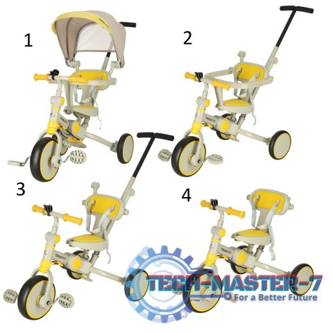 Rowerek trójkołowy TRIKE FIX V4 rower biegowy 6w1 daszek prowadnik pasy żółty szary Rowerek trójkołowy TRIKE FIX V4 rower biegowy 6w1 daszek prowadnik pasy żółty szary