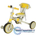 Rowerek trójkołowy TRIKE FIX V4 rower biegowy 6w1 daszek prowadnik pasy żółty szary