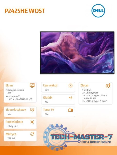 Monitor 23.8 cala P2425HEWO IPS 1920x1080/16:9/HDMI/DP/USBC/RJ45/USB/No stand/3Y Monitor 23.8 cala P2425HEWO IPS 1920x1080/16:9/HDMI/DP/USBC/RJ45/USB/No stand/3Y