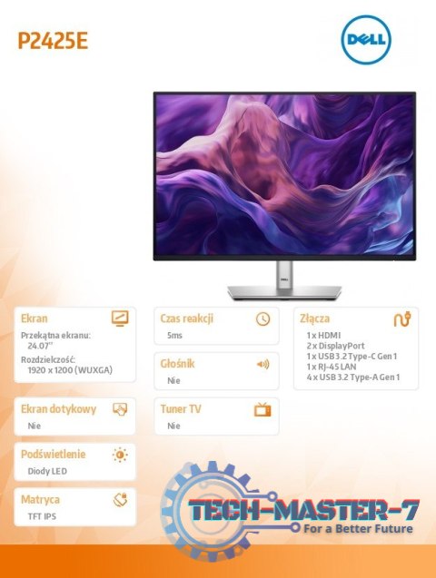 Monitor 24.07 cala P2425E 16:10 WUXGA/HDMI/USBC/DP/RJ45/USB/5Y Monitor 24.07 cala P2425E 16:10 WUXGA/HDMI/USBC/DP/RJ45/USB/5Y
