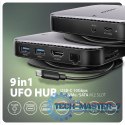 HMC-UFO Wieloportowy hub USB 9in1, 10Gbps, 2x USB-A, HDMI 4K/60Hz, M.2 NVMe/SATA, audio, PD 100W, SD/microSD, GLAN, 65cm USB-C k